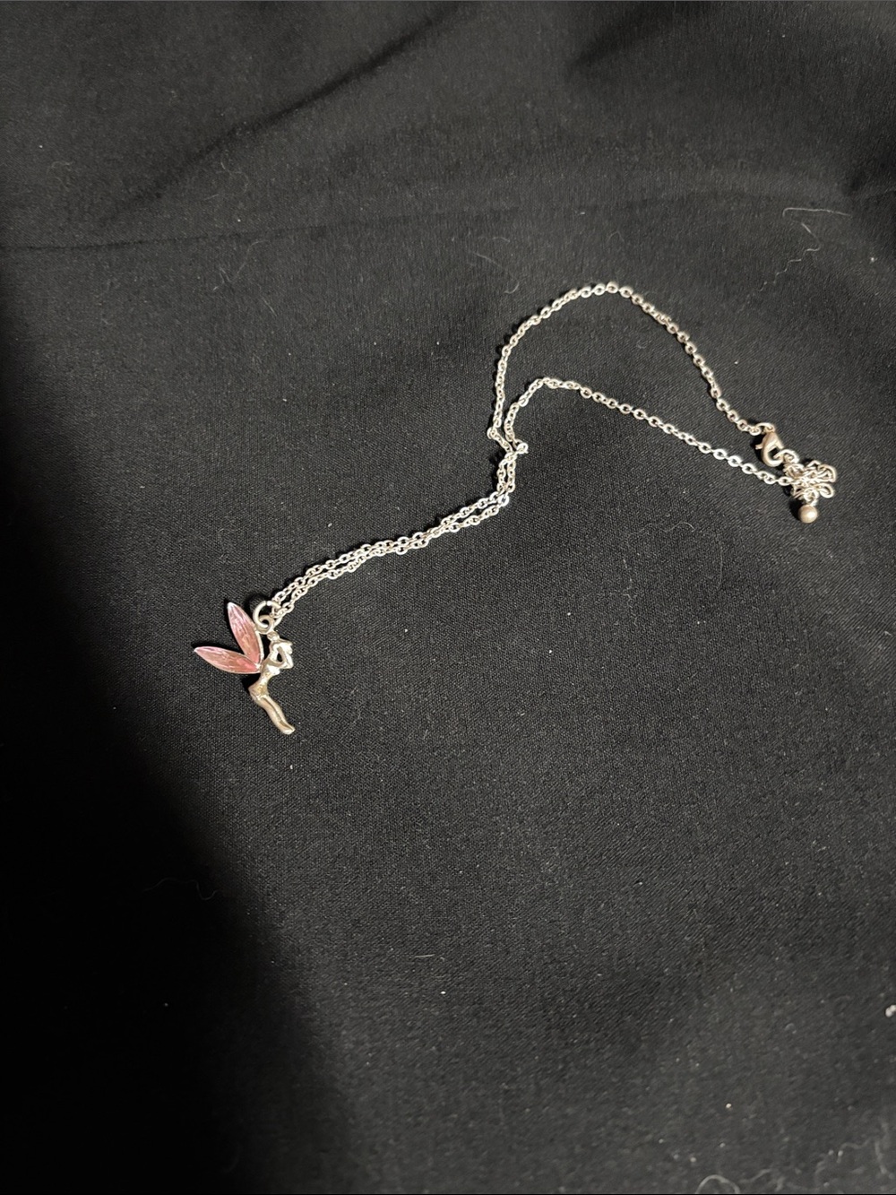 Silver Fairy Pendant Necklace with Pink Wings